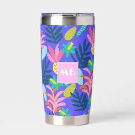 Custom bloemenblauw monogram schattig thermische T Geïsoleerde Drinkbeker