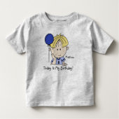 Custom Blond Jongen Met Ballon Verjaardag T-shirt (Voorkant)