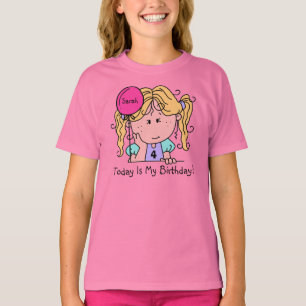 Custom Blond Meisje Met Ballon Verjaardag T-shirt