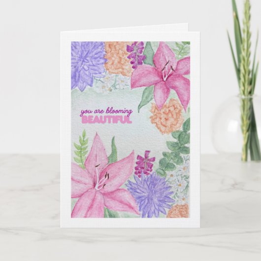 Custom Blooming Beautiful Watercolour Folded Card Bedankkaart (Voorkant)