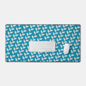 Custom Blue 70s Retro Leaf Patroon Bureaumat (Keyboard & Muis)