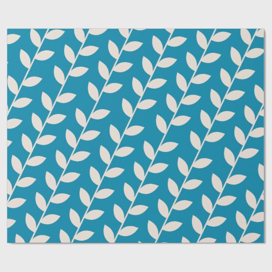 Custom Blue 70s Retro Leaf Patroon Cadeaupapier (Vlak)