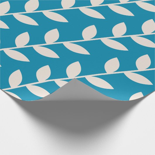 Custom Blue 70s Retro Leaf Patroon Cadeaupapier (Hoek)