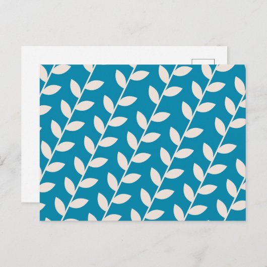 Custom Blue 70s Retro Leaf Patroon Feestdagenkaart (Voorkant / Achterkant)