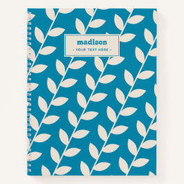 Custom Blue 70s Retro Leaf Patroon Monogram Notitieboek