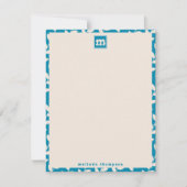 Custom Blue 70s Retro Leaf Patroon Monogram Notitiekaartje (Voorkant)