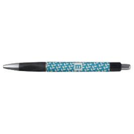 Custom Blue 70s Retro Leaf Patroon Monogram Pen