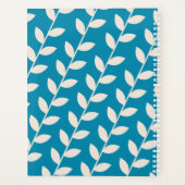 Custom Blue 70s Retro Leaf Patroon Monogram Planner (Achterkant)