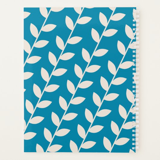 Custom Blue 70s Retro Leaf Patroon Monogram Planner (Achterkant)