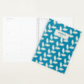 Custom Blue 70s Retro Leaf Patroon Monogram Planner (Display)