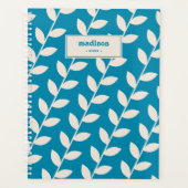 Custom Blue 70s Retro Leaf Patroon Monogram Planner (Voorkant)