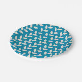 Custom Blue 70s Retro Leaf Patroon Papieren Bordje (Gekanteld)