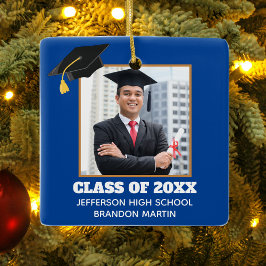 Custom Blue Afstuderen Senior Portret Foto 2025 Keramisch Ornament