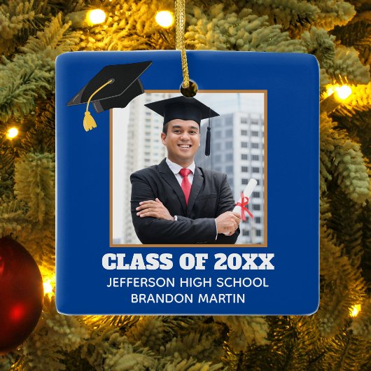 Custom Blue Afstuderen Senior Portret Foto 2025 Keramisch Ornament