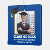 Custom Blue Afstuderen Senior Portret Foto 2025 Keramisch Ornament (Links)