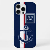 Custom Blue Anchor Red White Stripes Art Pattern iPhone Hoesje (Achterkant)