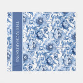 Custom Blue and White Chinoiserie Floral Pattern Fleece Deken (Voorkant (Horizontaal))
