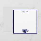 Custom Blue and White Floral Blue Border Square Notitiekaartje (Voorkant / Achterkant)