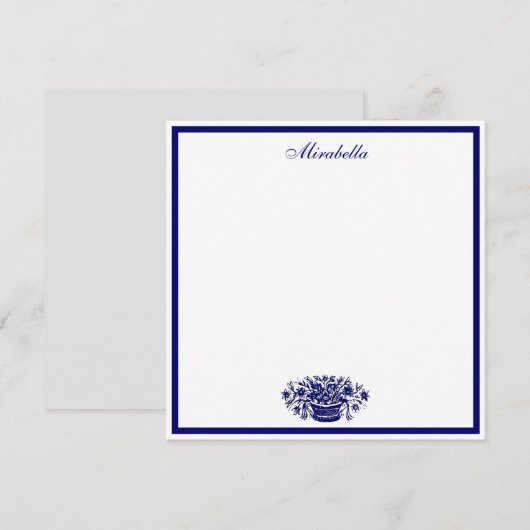 Custom Blue and White Floral Blue Border Square Notitiekaartje (Voorkant / Achterkant)