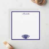 Custom Blue and White Floral Blue Border Square Notitiekaartje (Voorkant / Achterkant in situ)