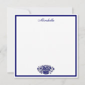 Custom Blue and White Floral Blue Border Square Notitiekaartje (Voorkant)