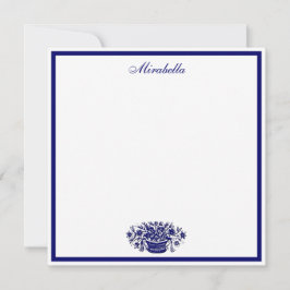 Custom Blue and White Floral Blue Border Square Notitiekaartje