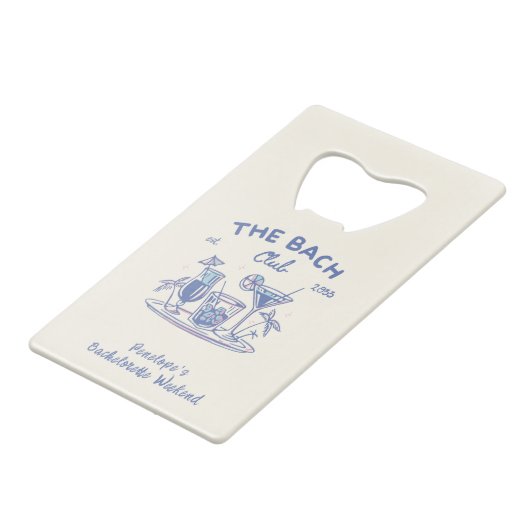 Custom Blue Bachelorette Party Favoriet Flesopener Creditkaart Flessenopener (Voorkant Gekanteld)