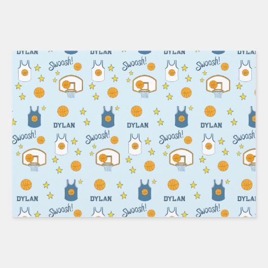 Custom Blue Basketball Hoop en Jersey Inpakpapier Vel (Voorkant 3)