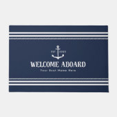 Custom Blue Boat Name Nautical Welcome Aboard Deurmat (Voorkant)