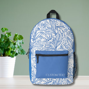 Custom Blue Botanical Bedrukte Rugzak