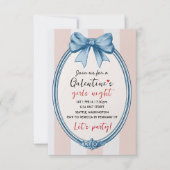 Custom Blue Bow Galentines Party Invitation RSVP Kaartje (Voorkant)