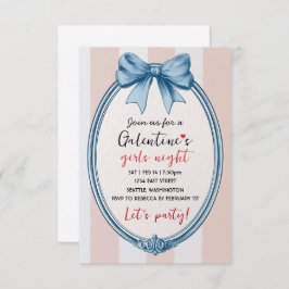 Custom Blue Bow Galentines Party Invitation RSVP Kaartje