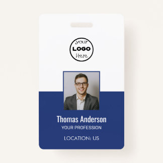 Custom Blue Business Logo Employee Photo ID Badge