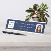 Custom Blue Business Logo Foto Bedrijfsnaam Titel Bureau Naambordje