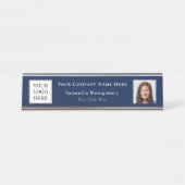 Custom Blue Business Logo Foto Bedrijfsnaam Titel Bureau Naambordje (Voorkant)
