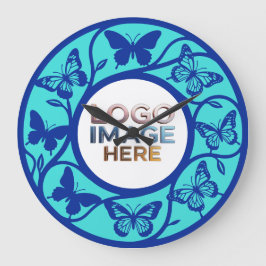 Custom Blue Butterfly Pattern Wall Clock Ronde Klok