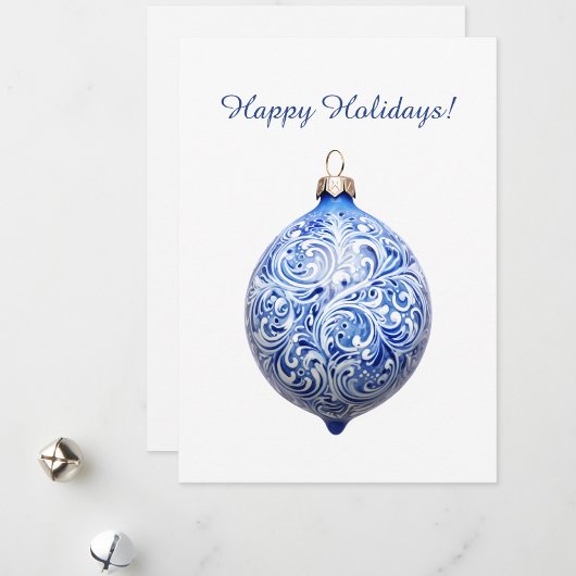 Custom Blue Christmas Ornament Holiday Note Kaart