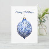 Custom Blue Christmas Ornament Holiday Note Kaart (Staand voorkant)