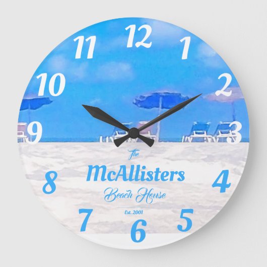 Custom Blue Coastal Beach House Grote Klok (Voorkant)