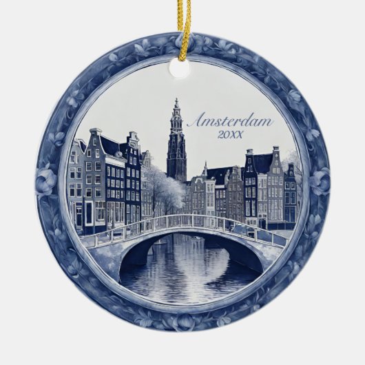 Custom Blue Delft Amsterdam Souvenir Keramisch Ornament (Voorkant)