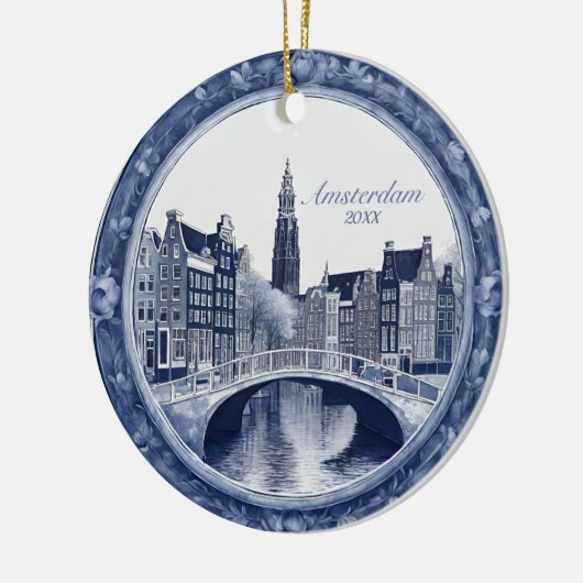 Custom Blue Delft Amsterdam Souvenir Keramisch Ornament (Links)