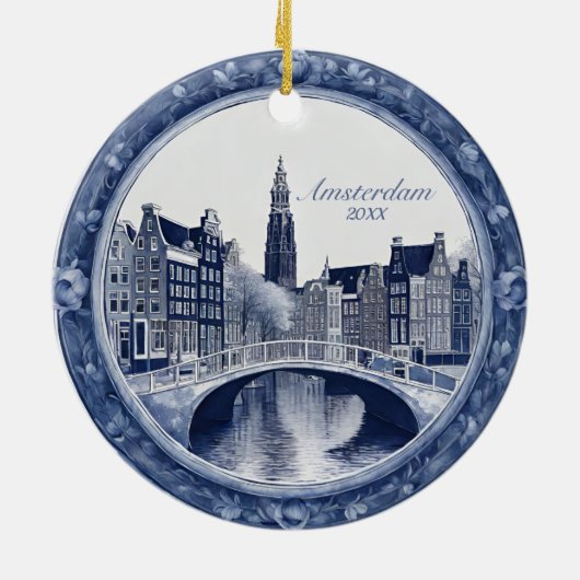 Custom Blue Delft Amsterdam Souvenir Keramisch Ornament (Achterkant)