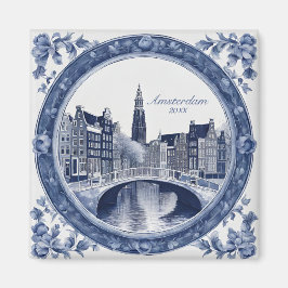 Custom Blue Delft Amsterdam Souvenir Magneet