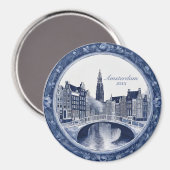 Custom Blue Delft Amsterdam Souvenir Magneet (Voorkant / Achterkant)