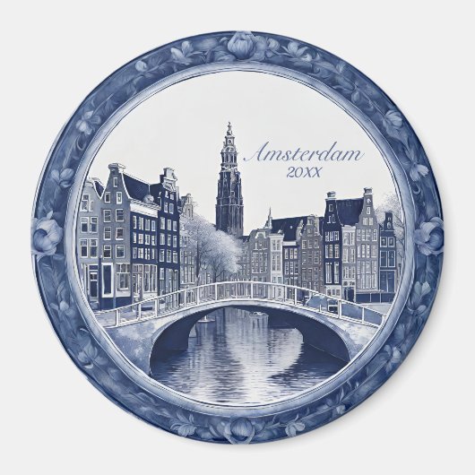 Custom Blue Delft Amsterdam Souvenir Magneet (Voorkant)