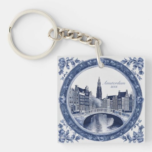Custom Blue Delft Amsterdam Souvenir Sleutelhanger (voorkant)