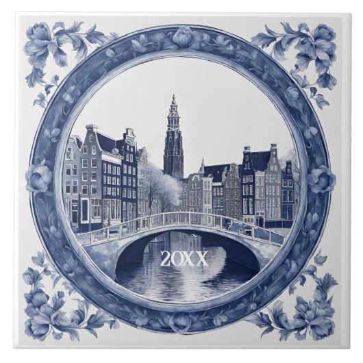 Custom Blue Delft Amsterdam Souvenir Tegeltje (Voorkant)