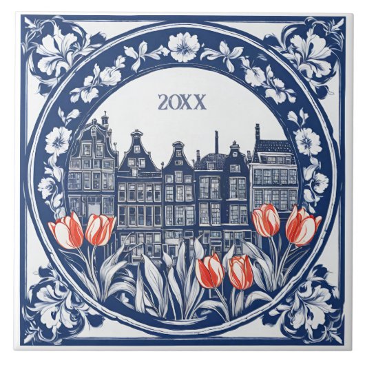 Custom Blue Delft Amsterdam Souvenir Tegeltje (Voorkant)