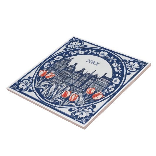 Custom Blue Delft Amsterdam Souvenir Tegeltje (Zijkant)