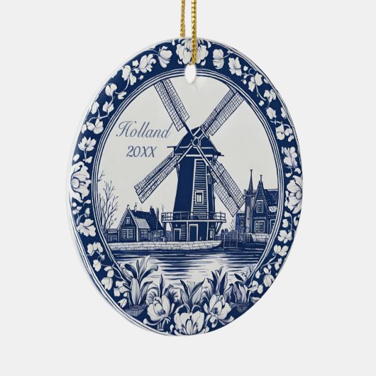 Custom Blue Delft Holland Souvenir Keramisch Ornament (Rechts)